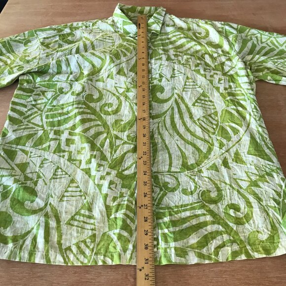 Cooke Street Hawaiian Shirt Men 2XL Green Geometric Tribal Button Up Pocket - Picture 5 of 13